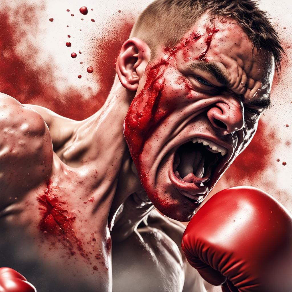 Boxer Hit by Punch in Hyperrealistic Digital Art