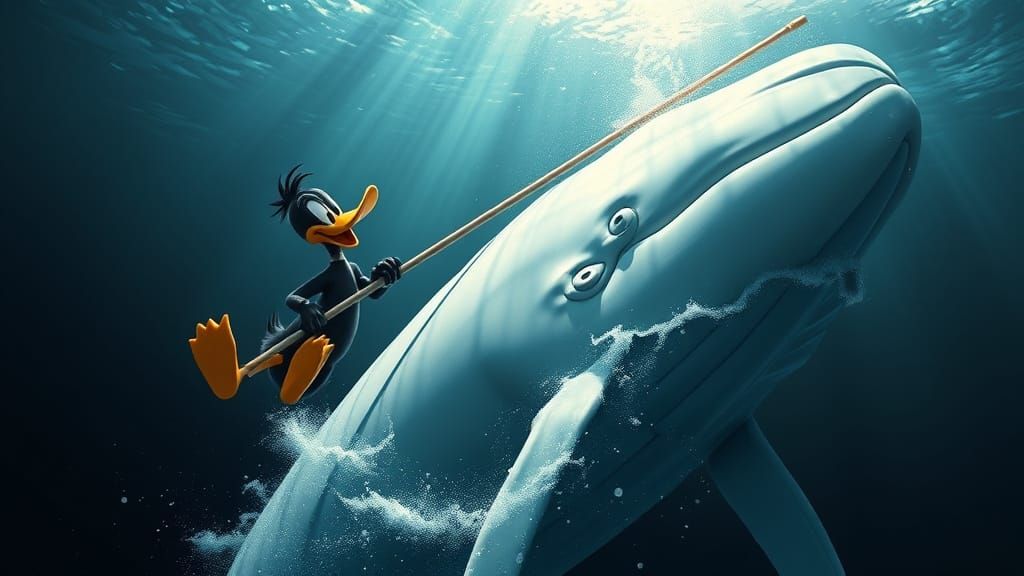 Daffy Duck Battles a Majestic White Whale in Triadic Colors