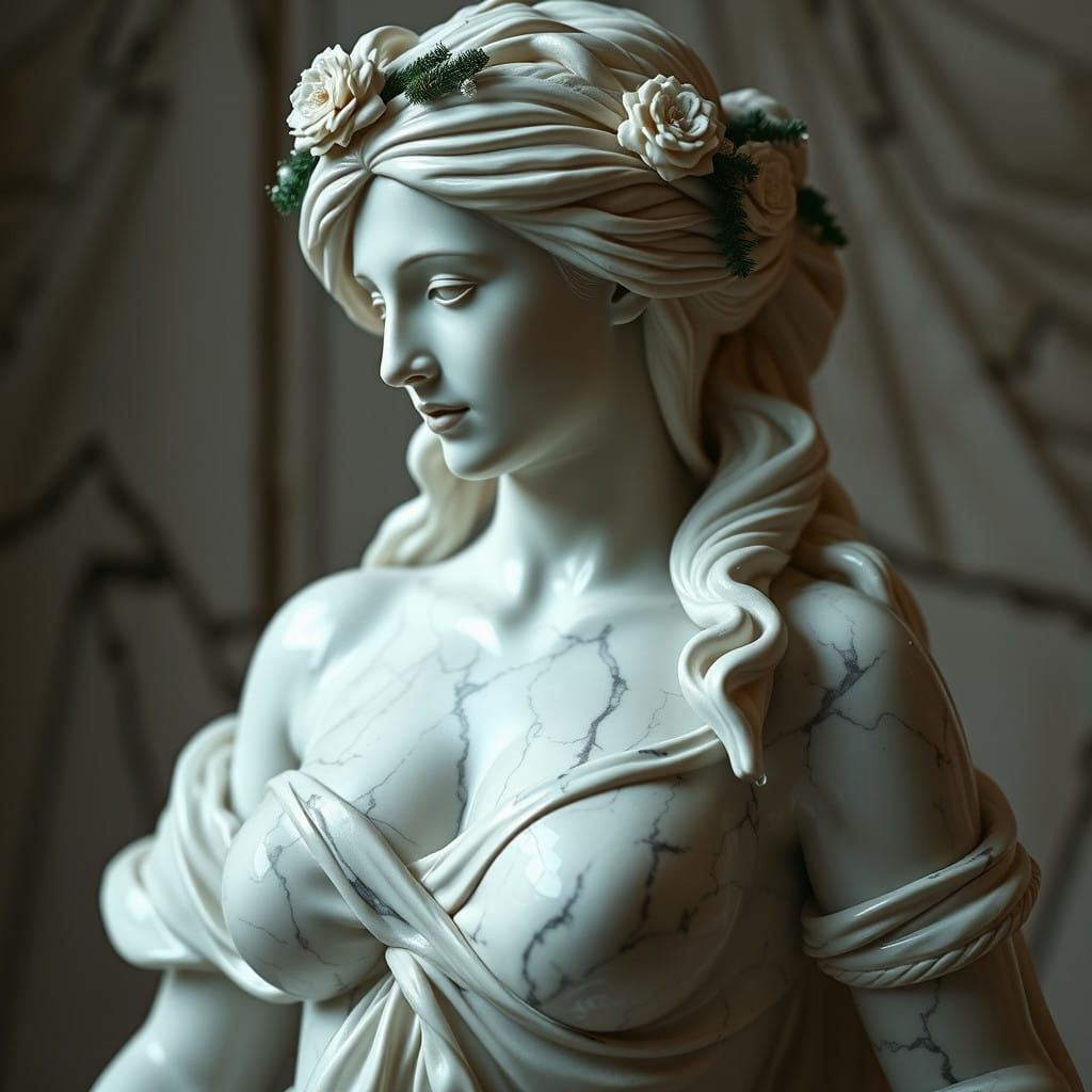 Hyperrealistic Marble Sculpture of a Beautiful Woman in Late...