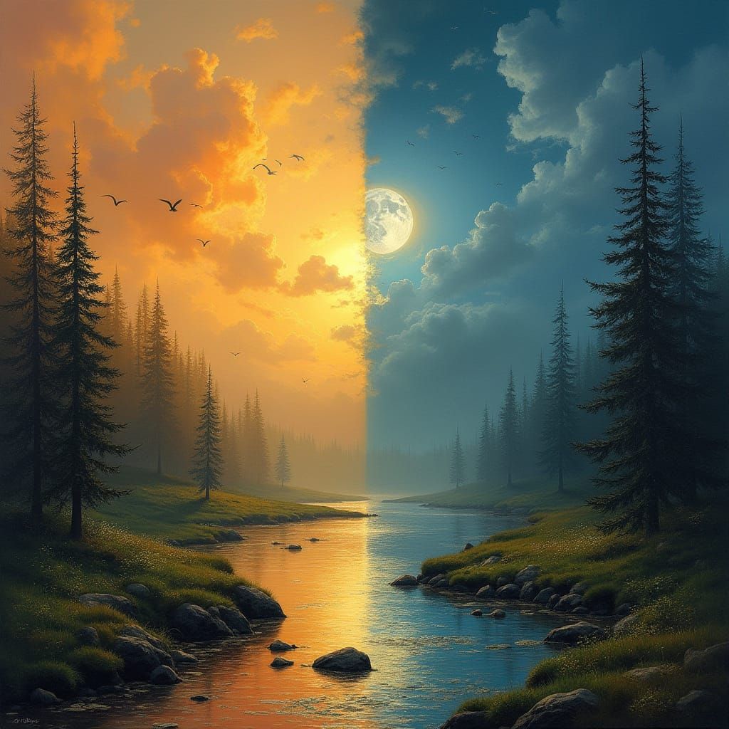 Day and Night Landscape in Harmonious Duality