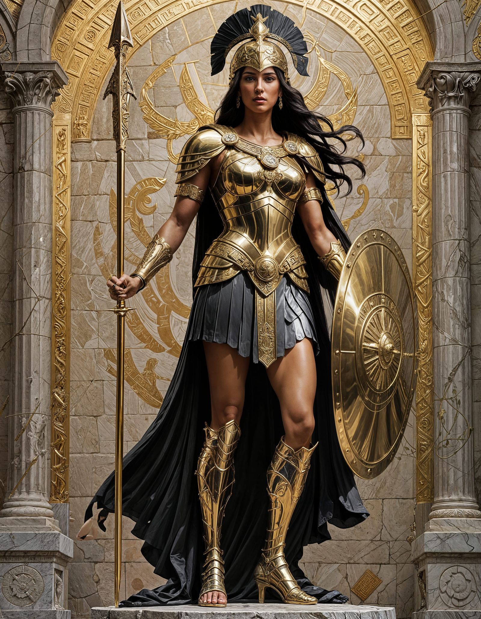 Athena, Greek Goddess in Golden Armor on Olympus