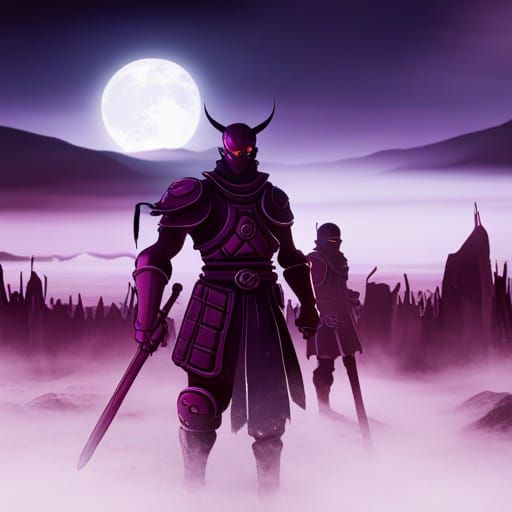 Anime Shinobi Army with Dark Aura, Detailed Matte Painting