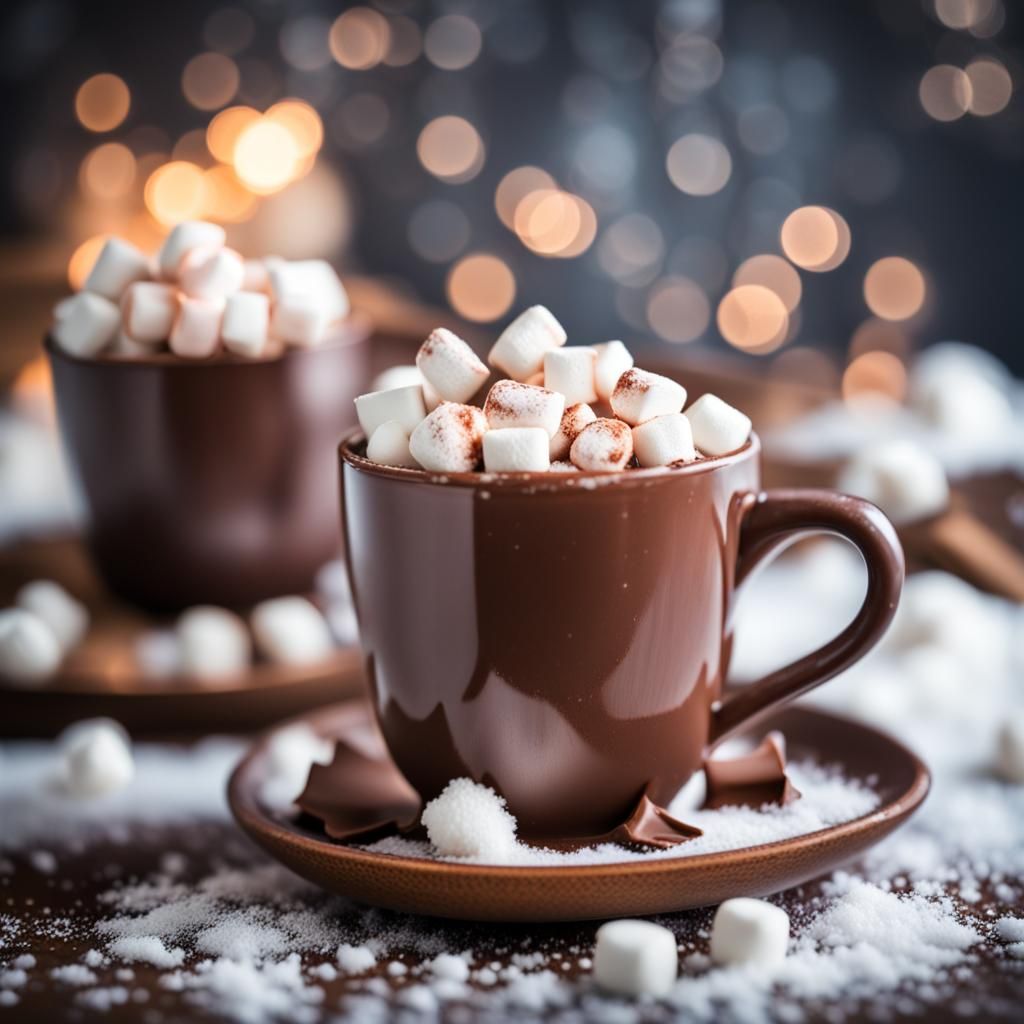 Cozy Hot Chocolate with Marshmallows in Snow