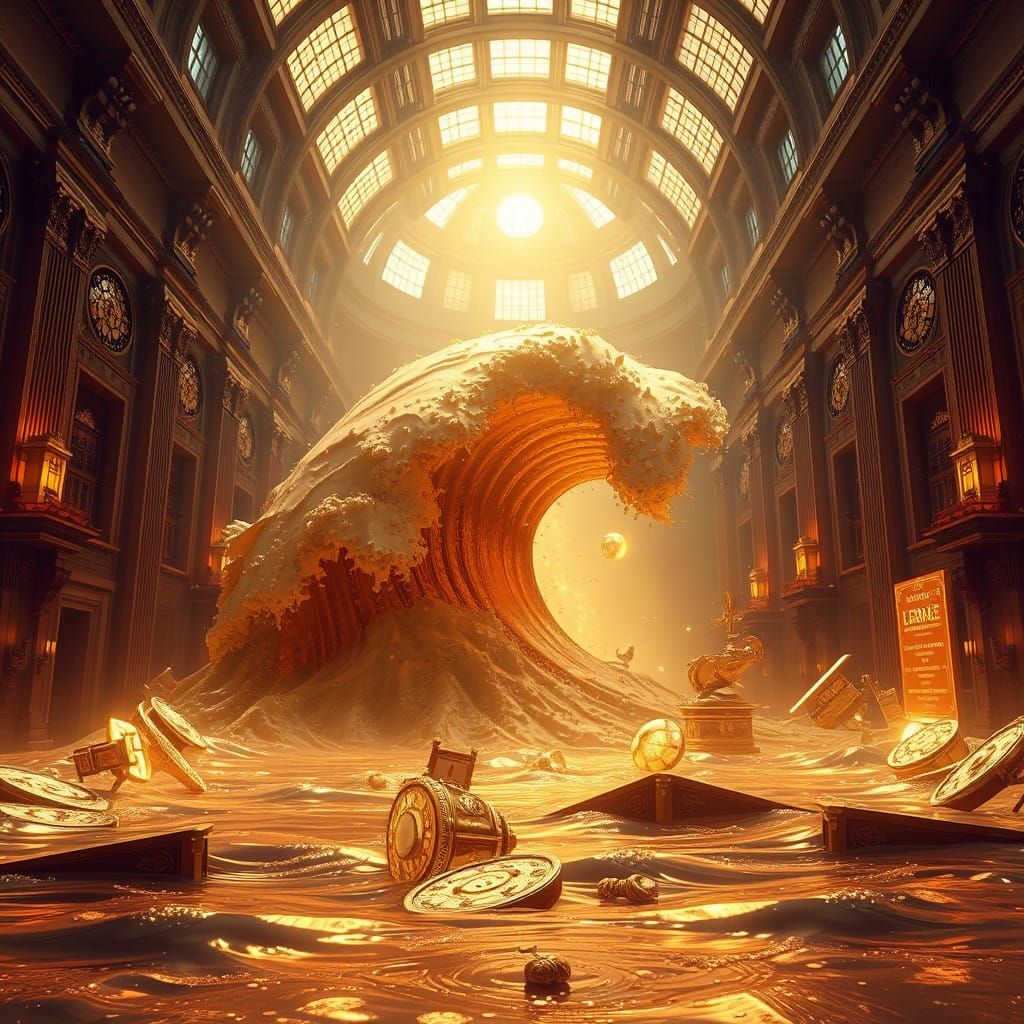Majestic Gold Wave Engulfs Grand Museum Treasure