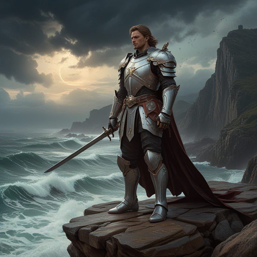 Knight Overlooking Stormy Sea Concept Art