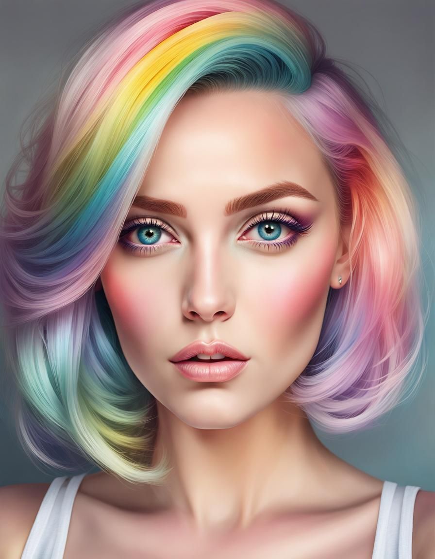 Detailed Pin-Up Portrait with Pastel Rainbow Makeup