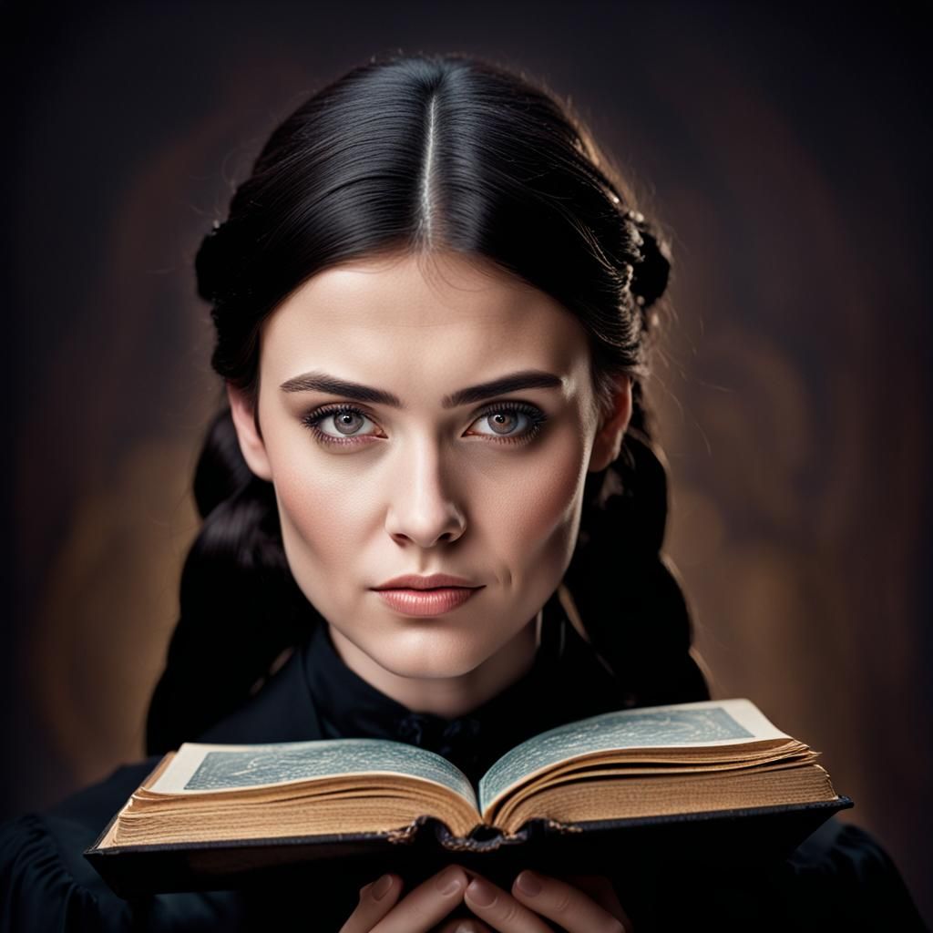 Elegant Portrait of Woman with Occult Book
