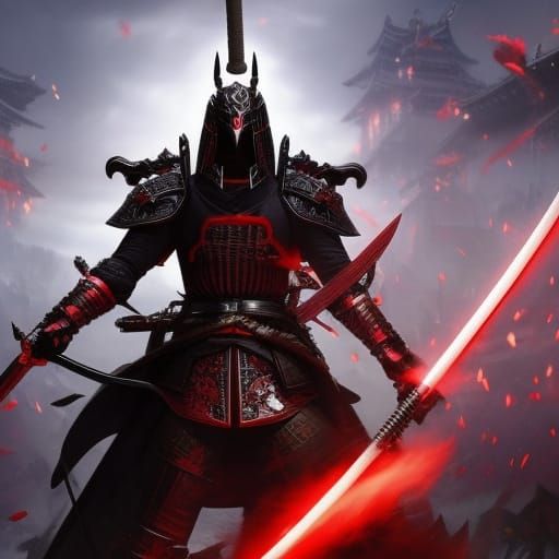 Demon Samurai in Red Armor: Dark Fantasy Art