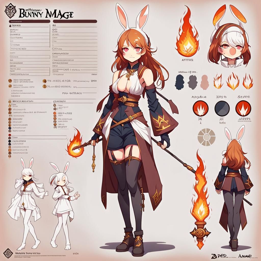 Anime Fire Mage Bunny Character Sheet