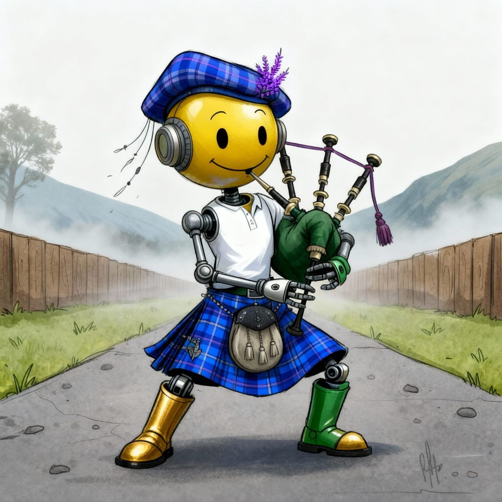 Two Figures Play Bagpipes