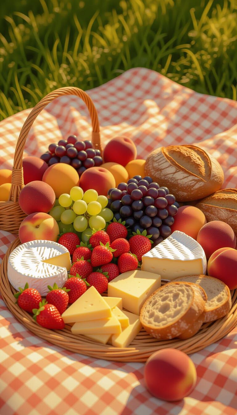Vibrant Summer Picnic Spread in Golden Hour Light