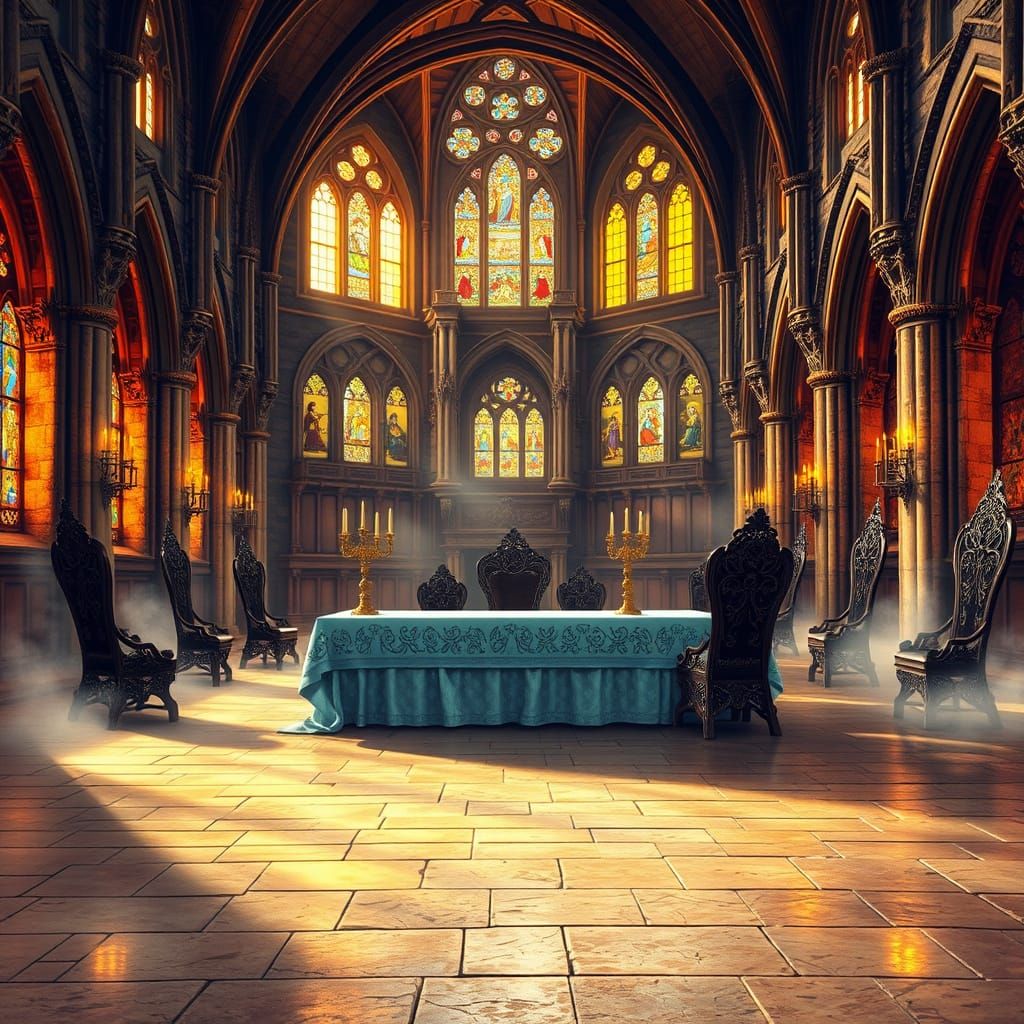 Medieval Castle Great Hall in Warm, Golden Light