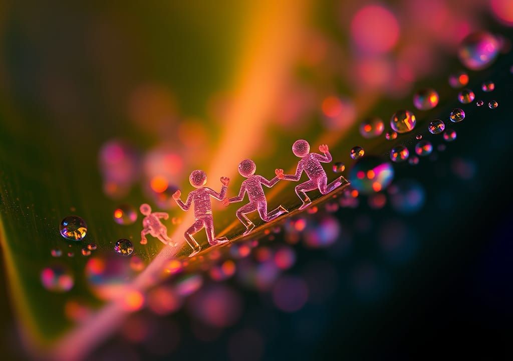 Fluorescent Dewdrops and Water Figures in Ocean