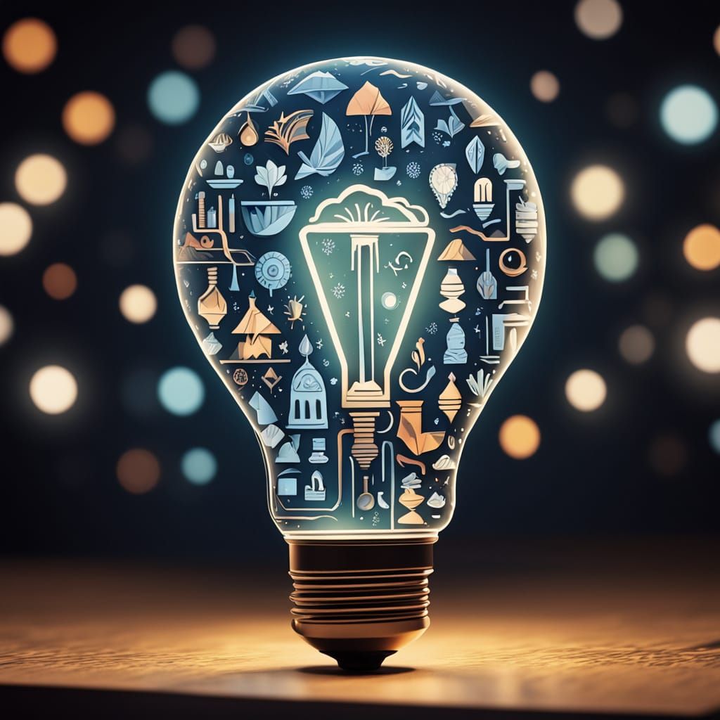 AI Icons Form Glowing Light Bulb in Papercraft Style