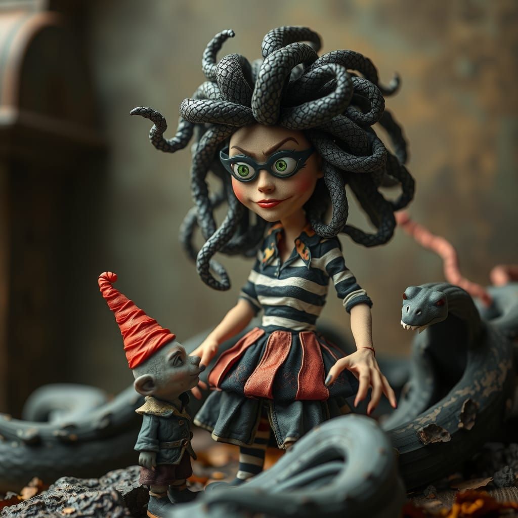 Medusa in Whimsical Stopmotion Claymation Style