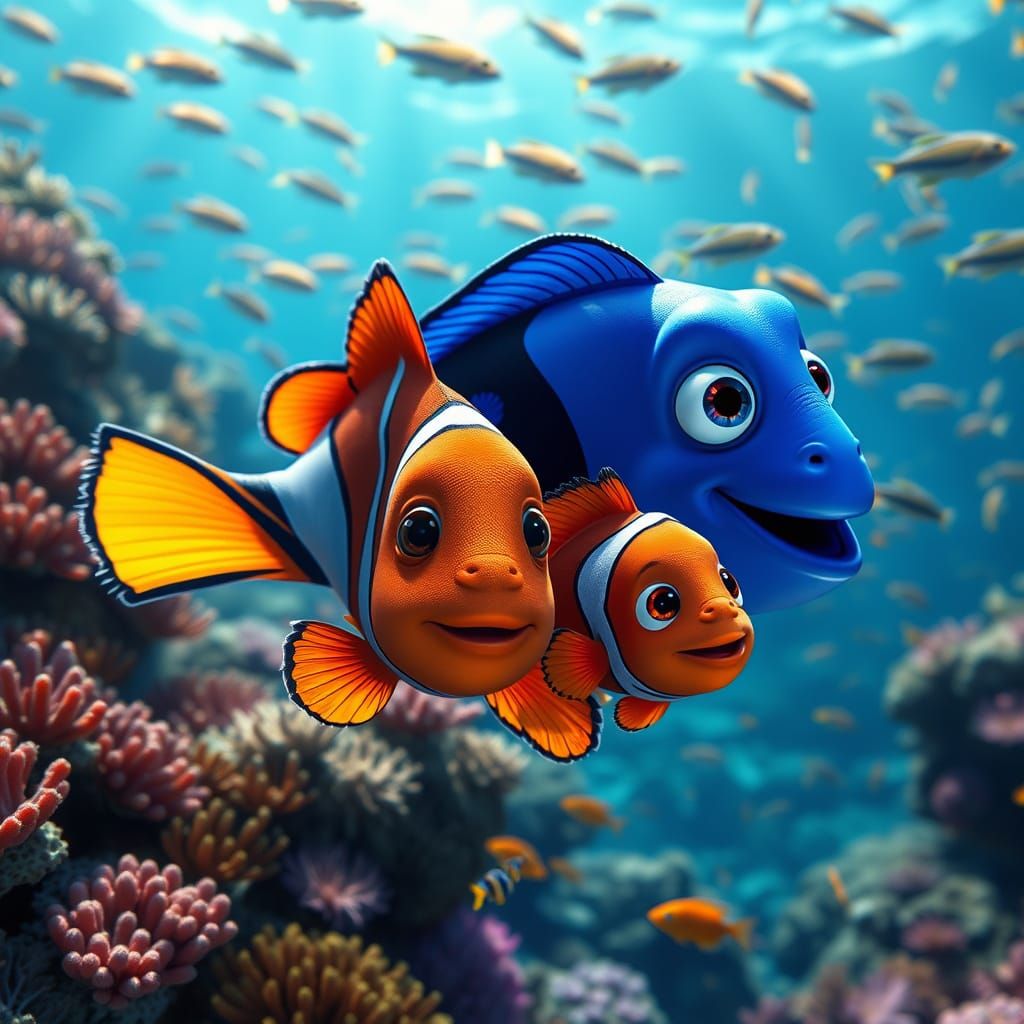 Realistic Finding Nemo: Father and Son Underwater