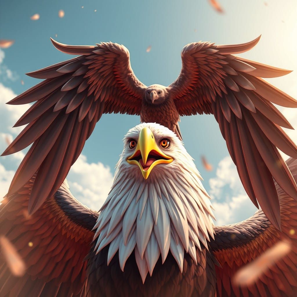 Elegant Anime Eagle Congratulates with a Regal Smile