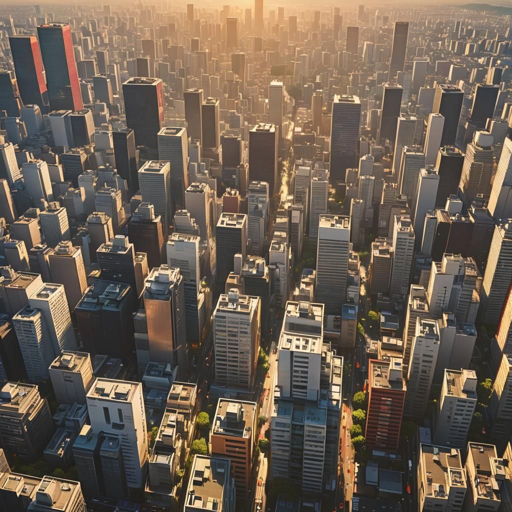 Tokyo Cityscape in Sunlight: Vibrant Digital Art