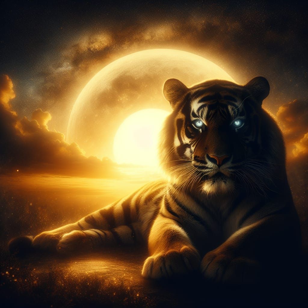 Mystical Tiger in Golden Sunset