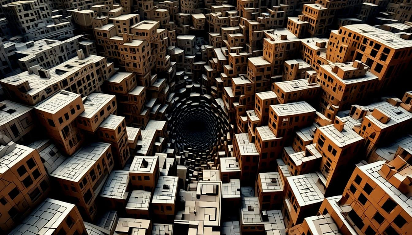 Op-Art Illusion of Infinite Grids Folding Inward