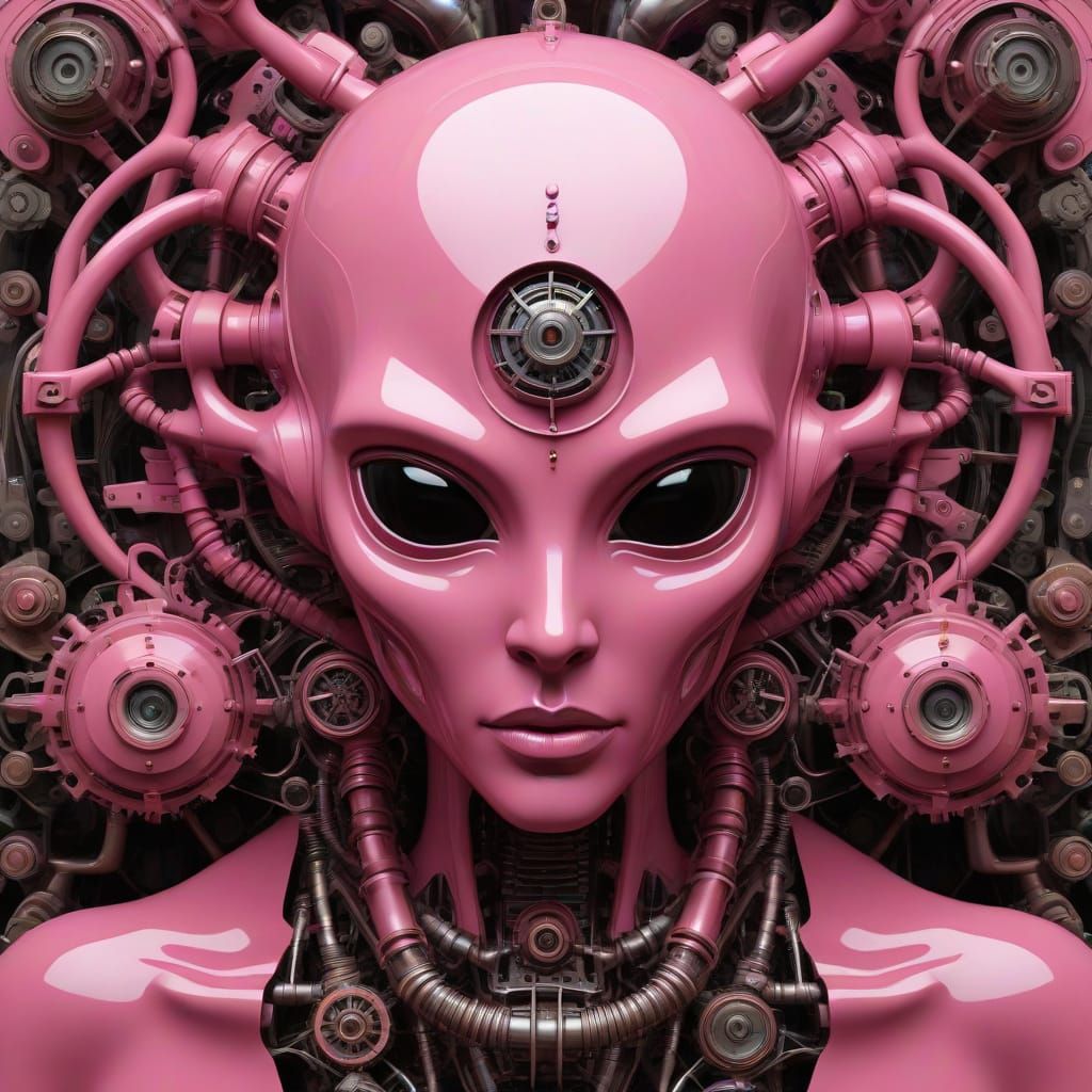 Pink Alien in Abstract Cubism Style