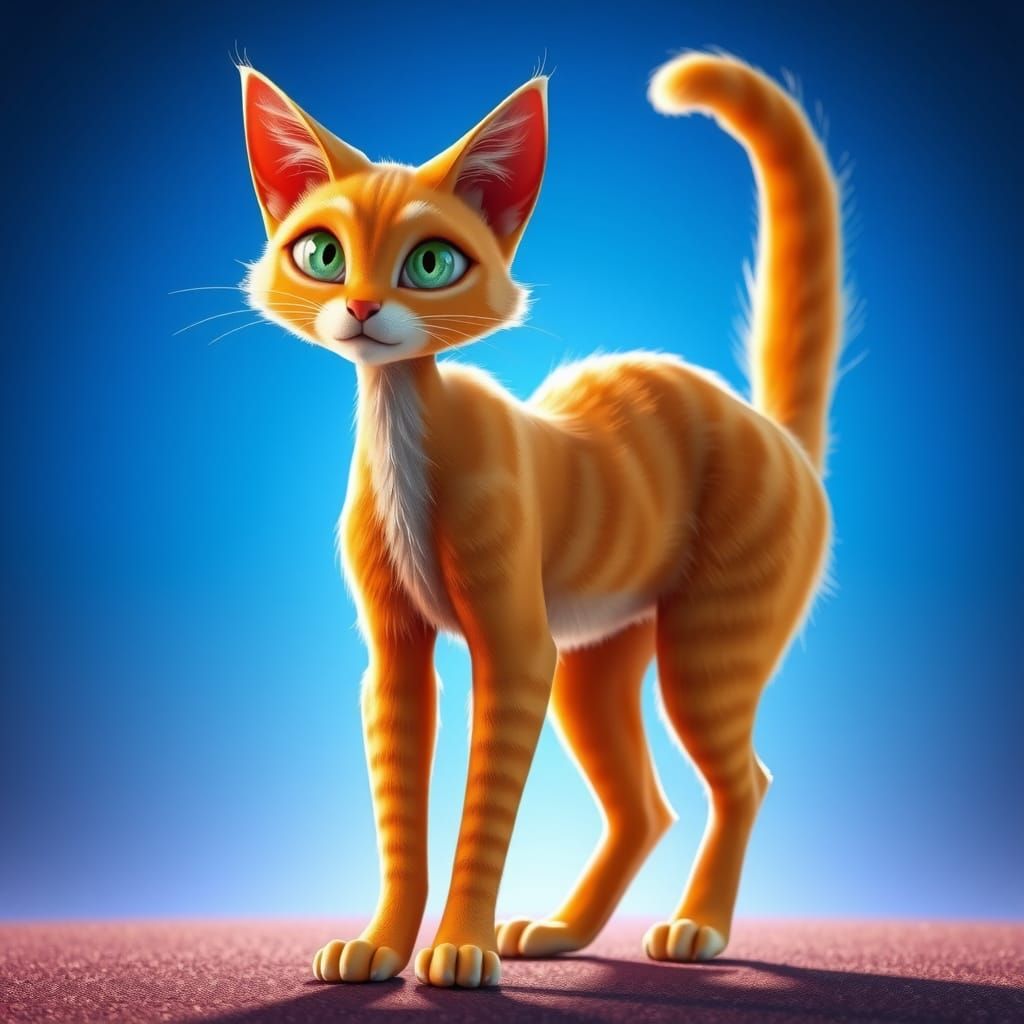 Tall Ginger Cat Hero in Electric Blue Gradient