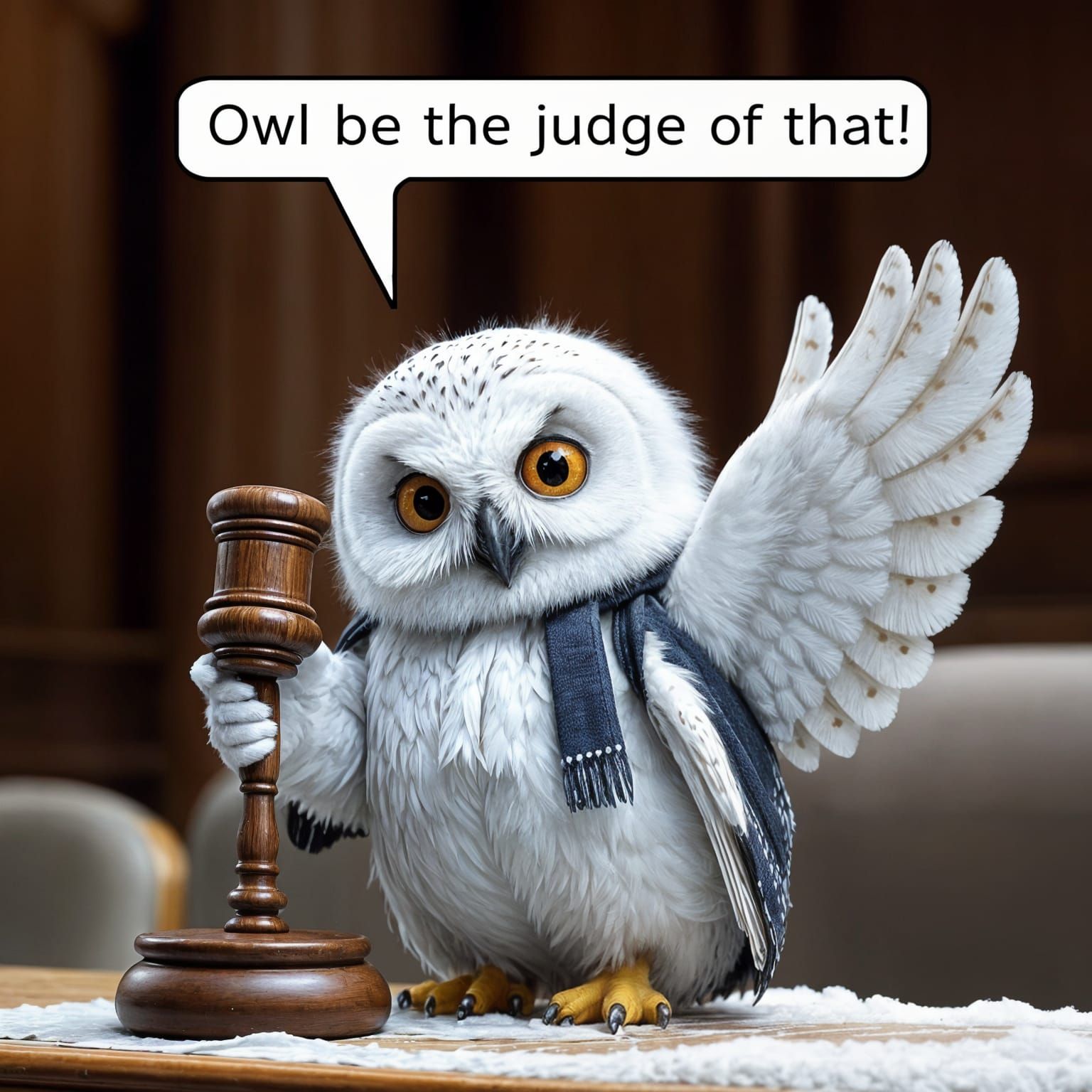 Realistic Baby Snow Owl, Judge of the Courtroom