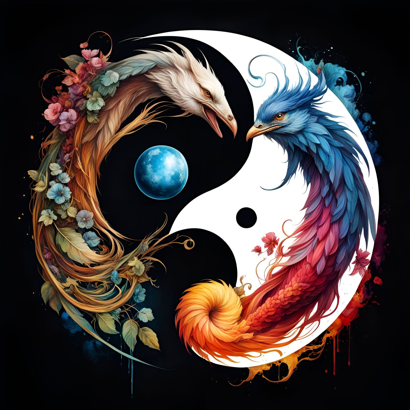 Yin and Yang Mascot Logo in Watercolor Style