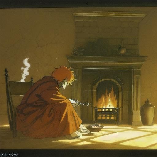 Alastor by Fireplace: Cinematic Anime Illustration