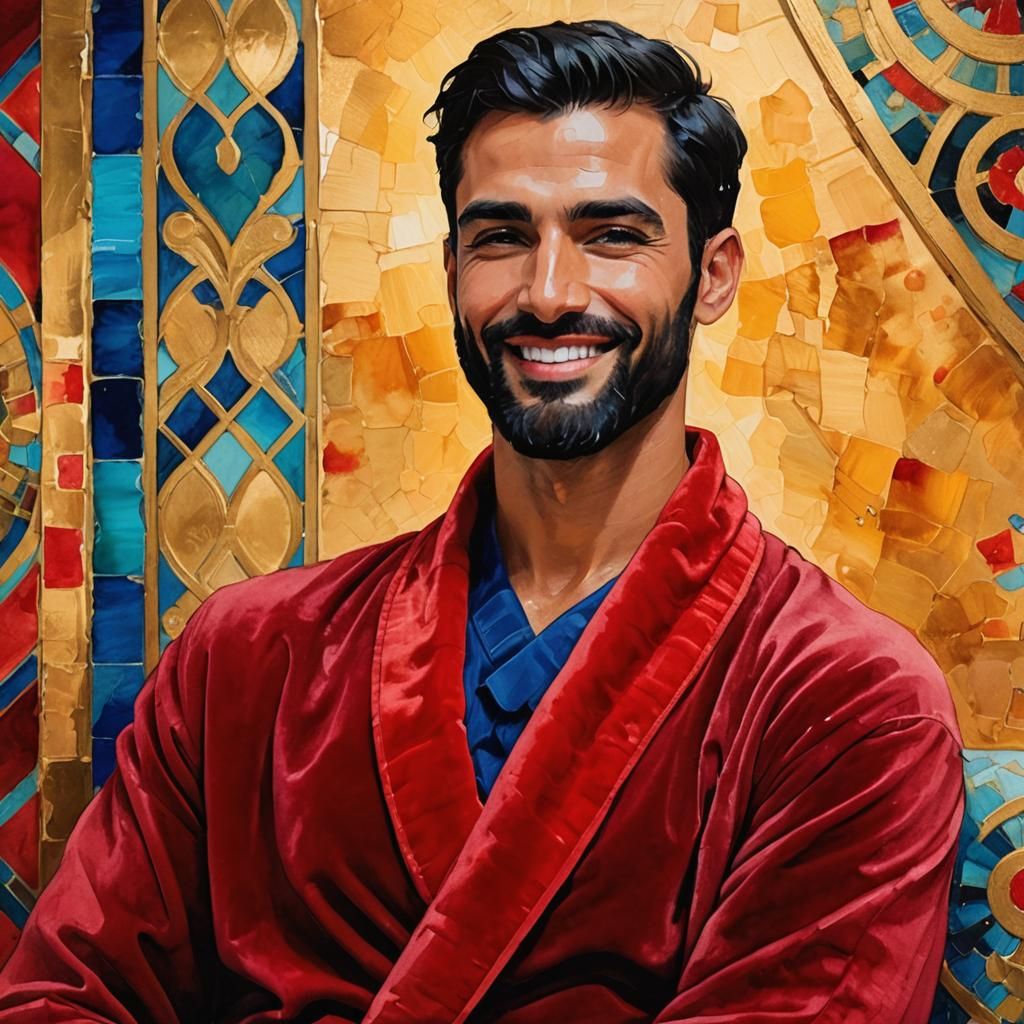 Impressionist Portrait of Man in Velvet Bathrobe