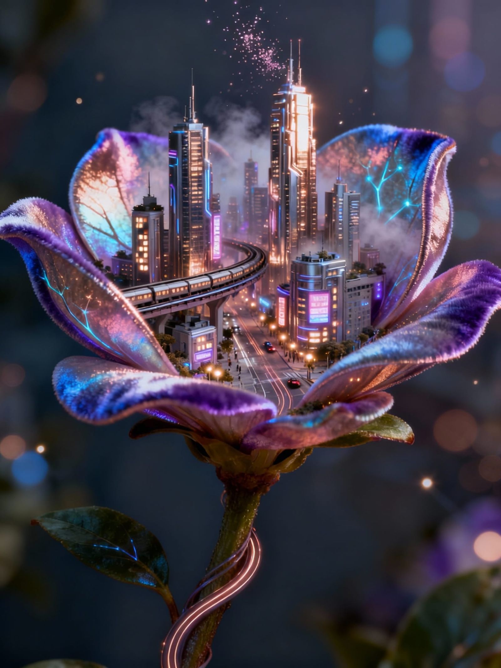 Tiny Blossom City Skyline Macro Shot