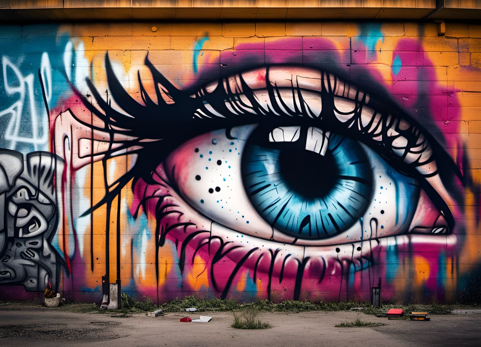 Emotional Graffiti: Crying Girl Mural in Urban Style