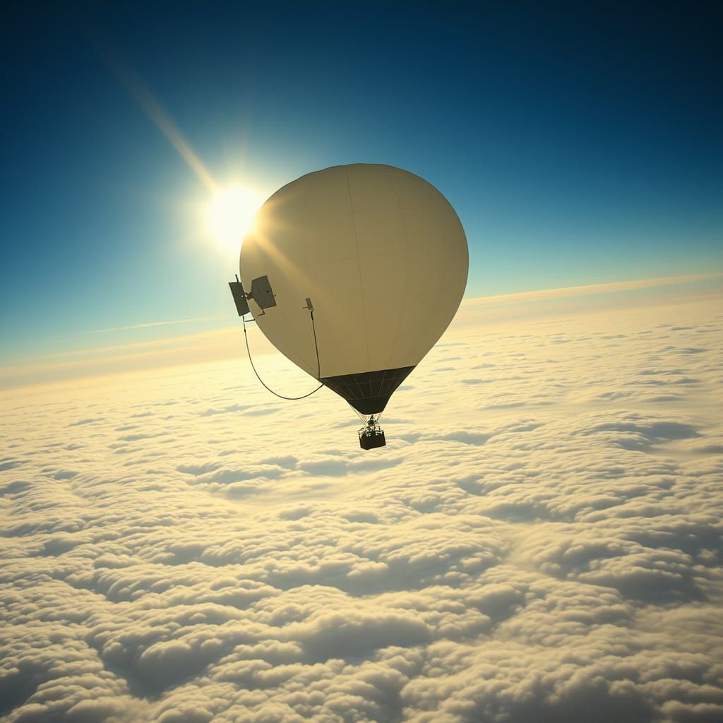 Weather Balloon Ascends Into Sunlight, Cinematic Film Still