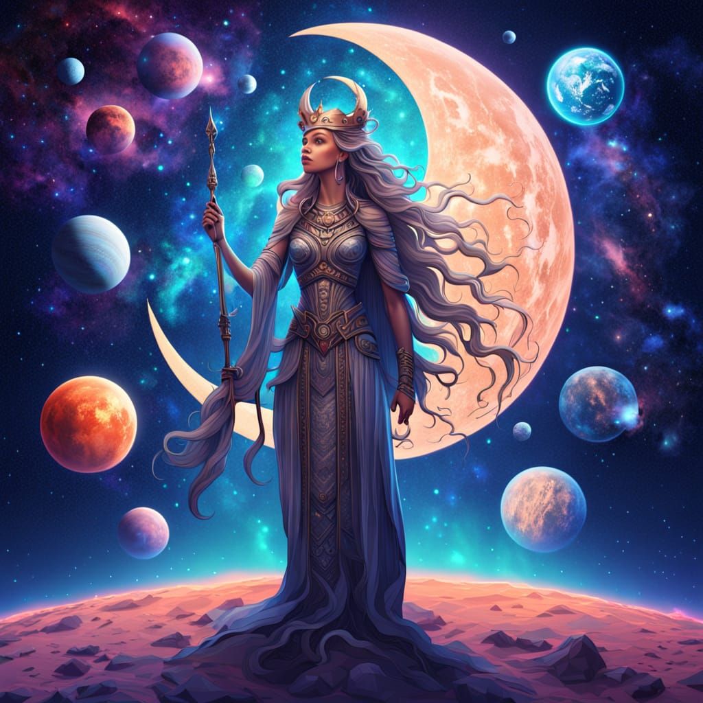 Goddess of the Glowing Moon in Cosmic Splendor