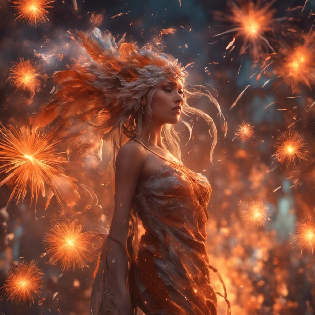 Dynamic Fireworks Display in Art Nouveau Style