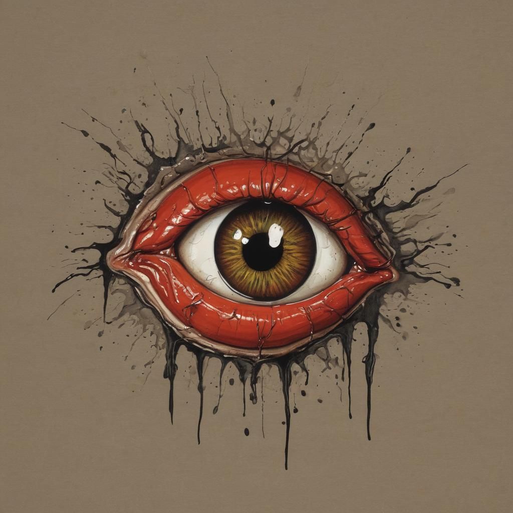 Scary Eye in Rotten Tomato, Gouache Ink Print