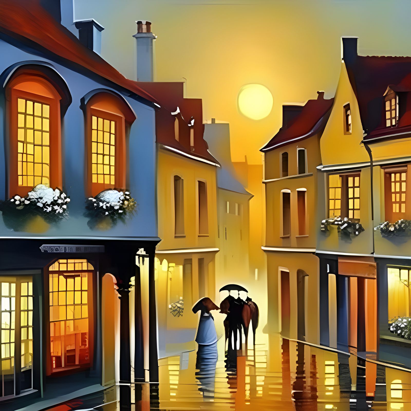 Romantic Old Town Scene in Impressionist Style