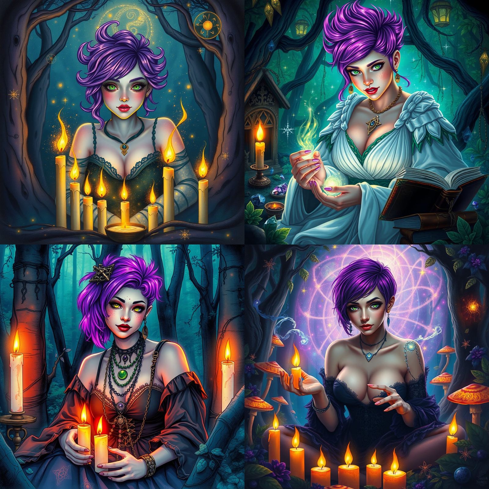 Voluptuous Witch Casting Spells in Astral Forest