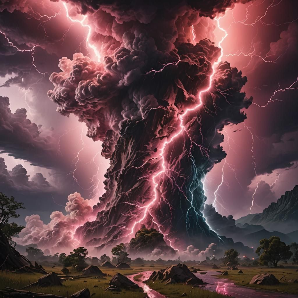 Pink Lightning Storm: Hyperrealistic Splash Art
