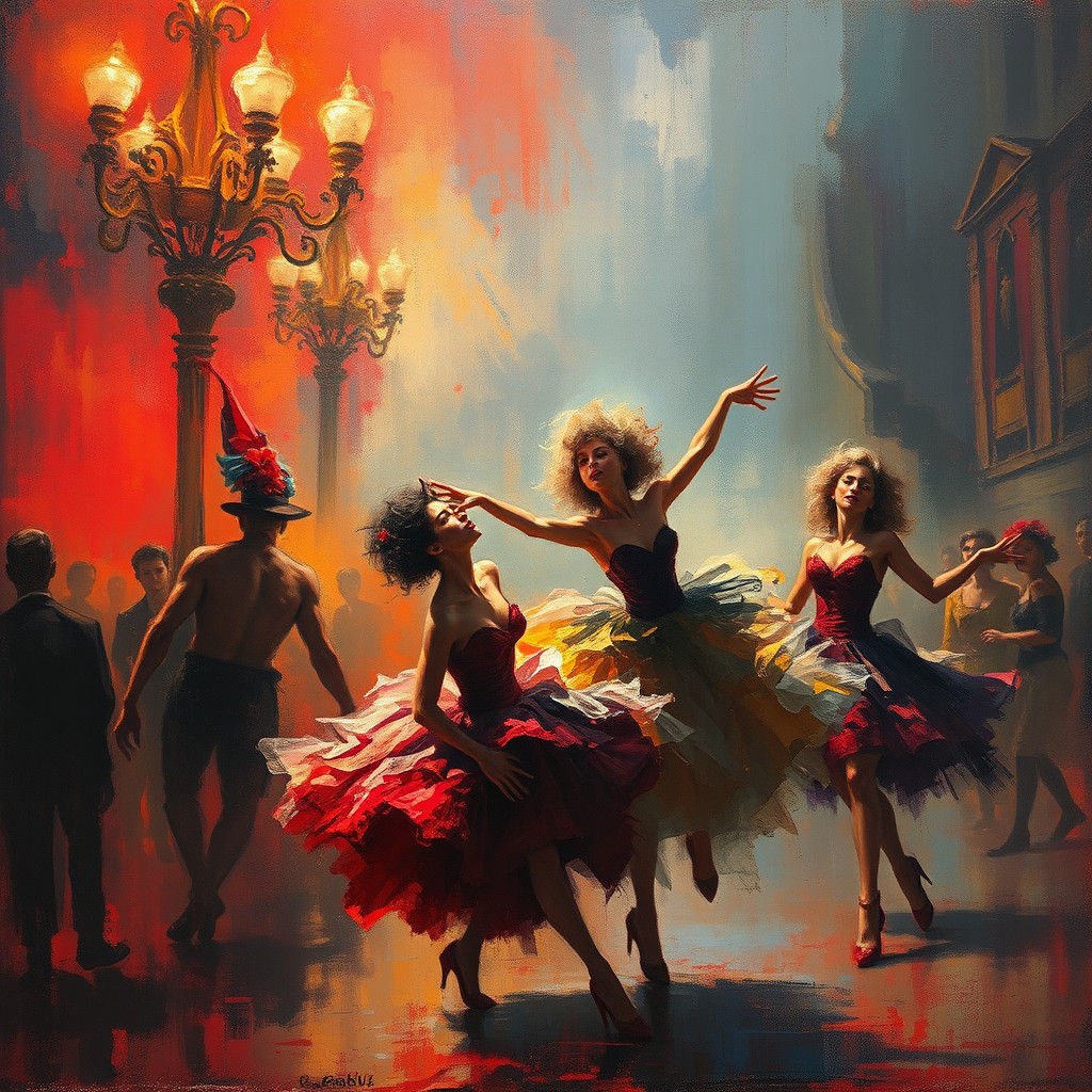 Abstract Expressionist Cabaret Dancers in Oil