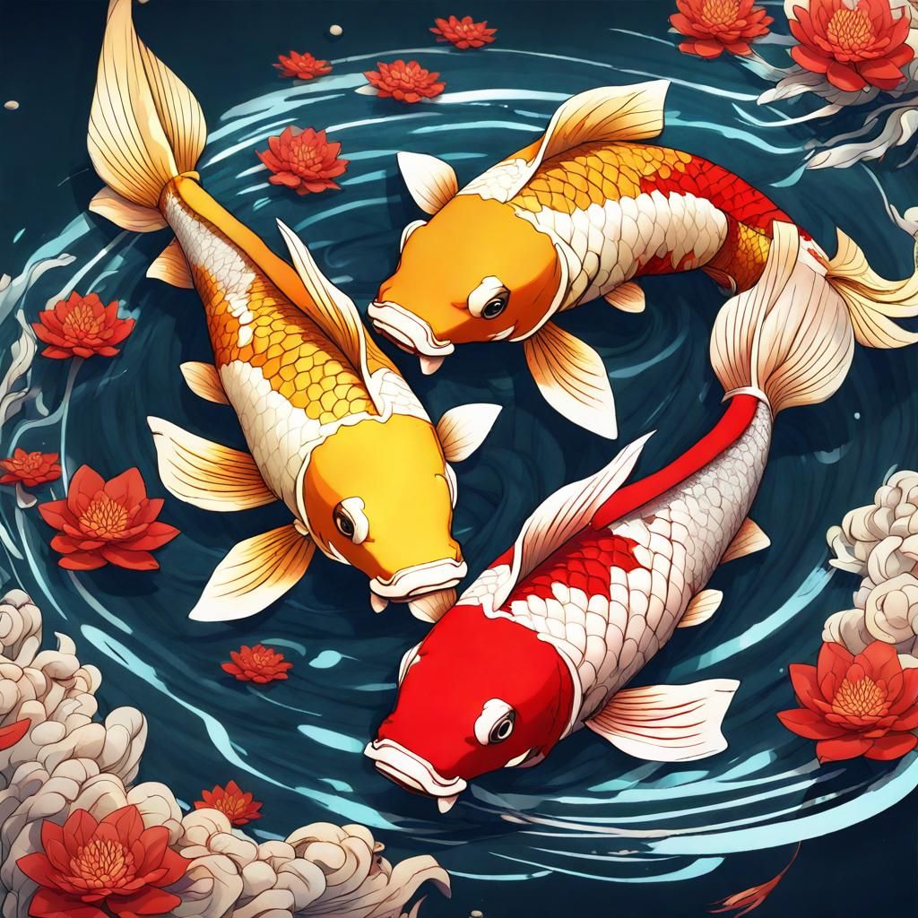Intricate Anime Koi Fish Illustration in 3D