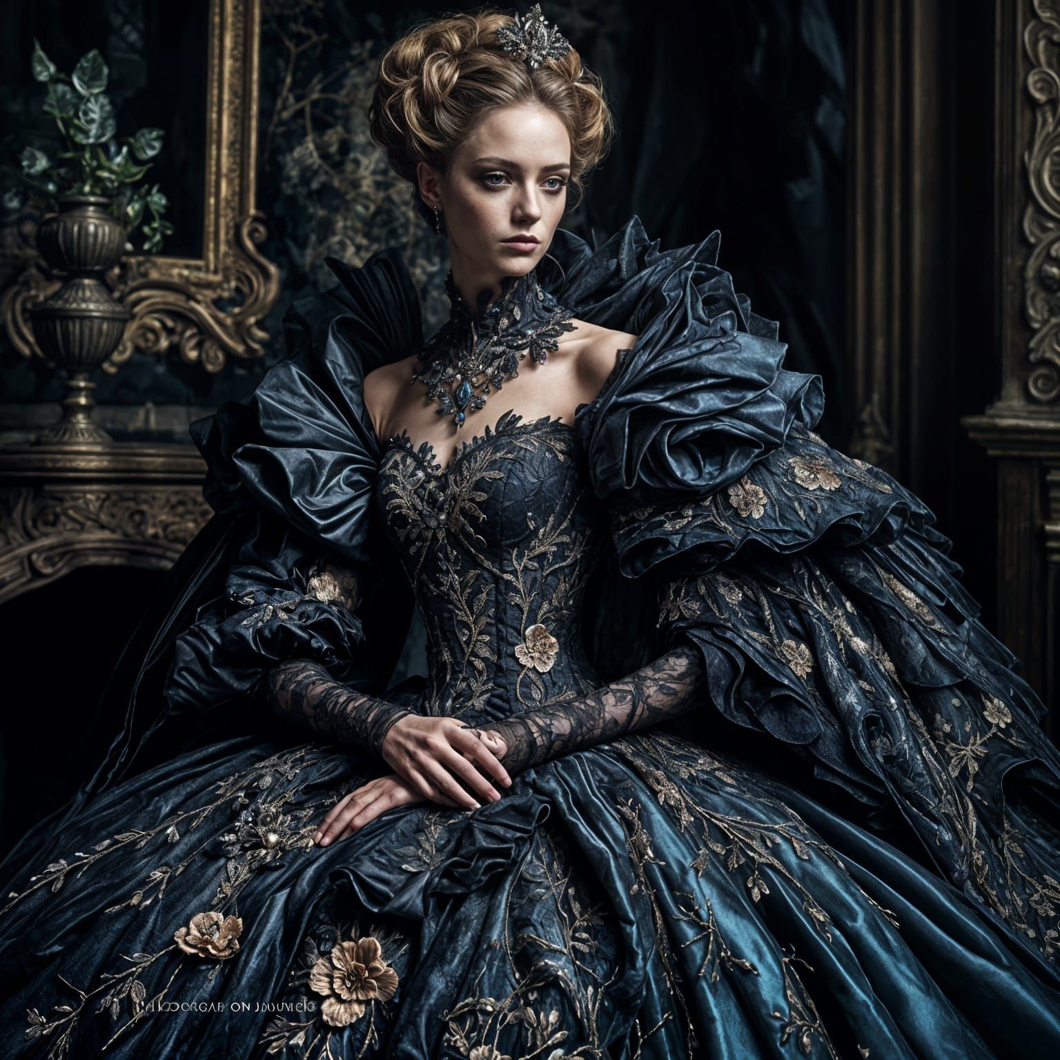 Gothic Victorian Model in Haute Couture Gown