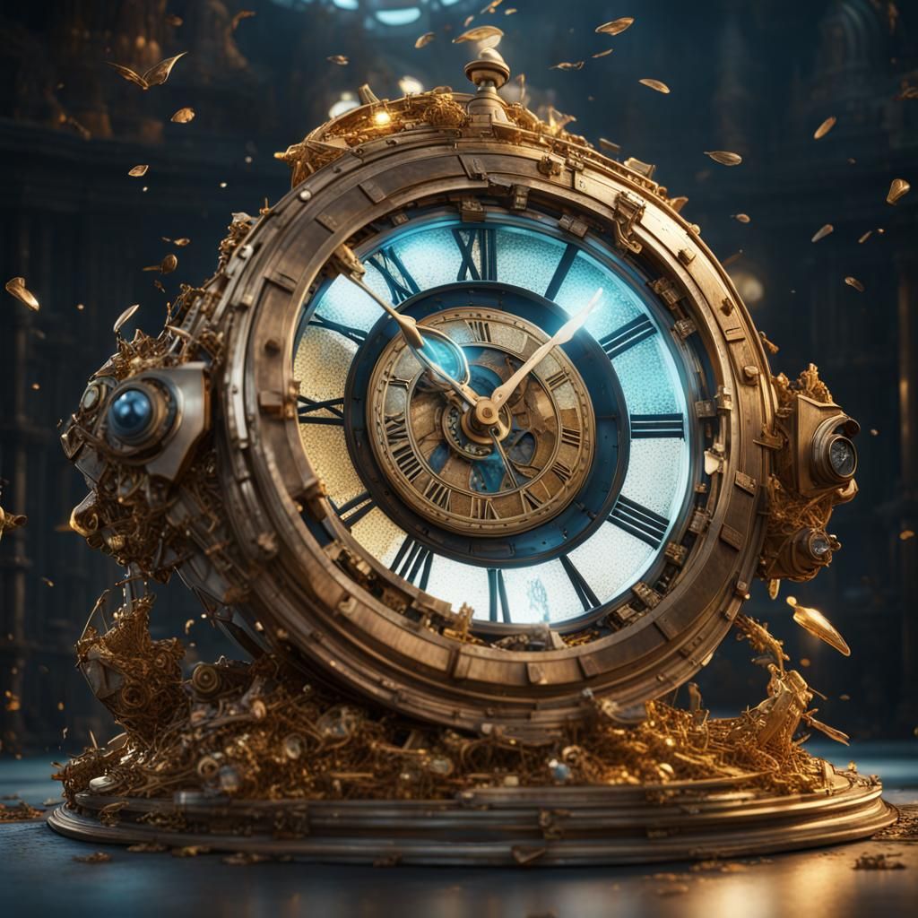 Hyperrealistic Time Machine with Shattered Glass