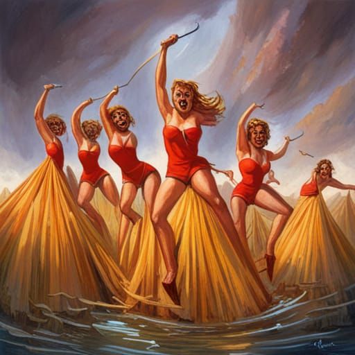 Cheerleaders in a river of spaghetti frazetta II