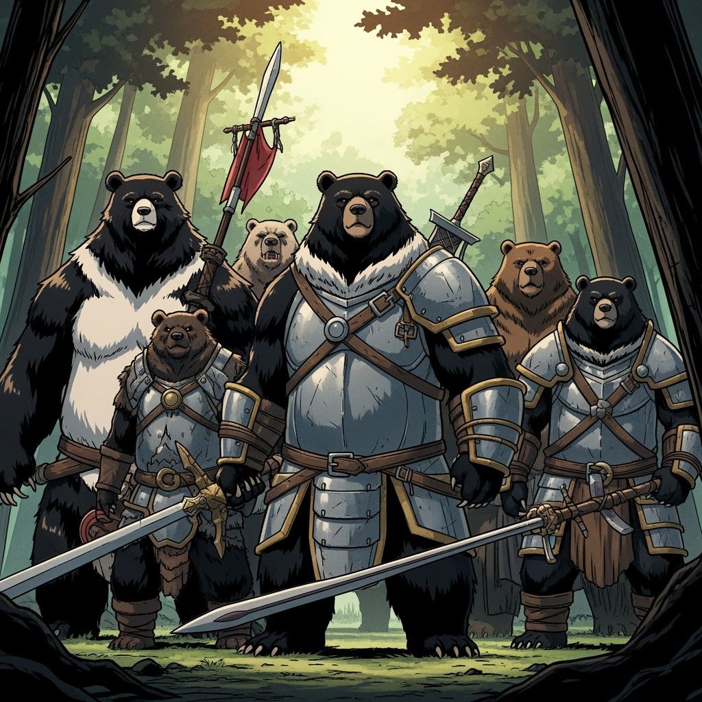 Bearfolk Warriors in Lush Forest Manga Style