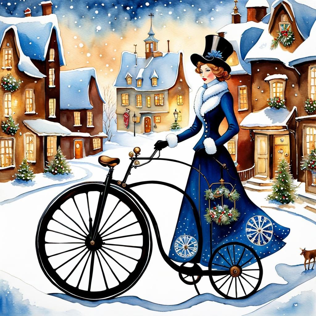 Steampunk Penny-Farthing in Winter Wonderland