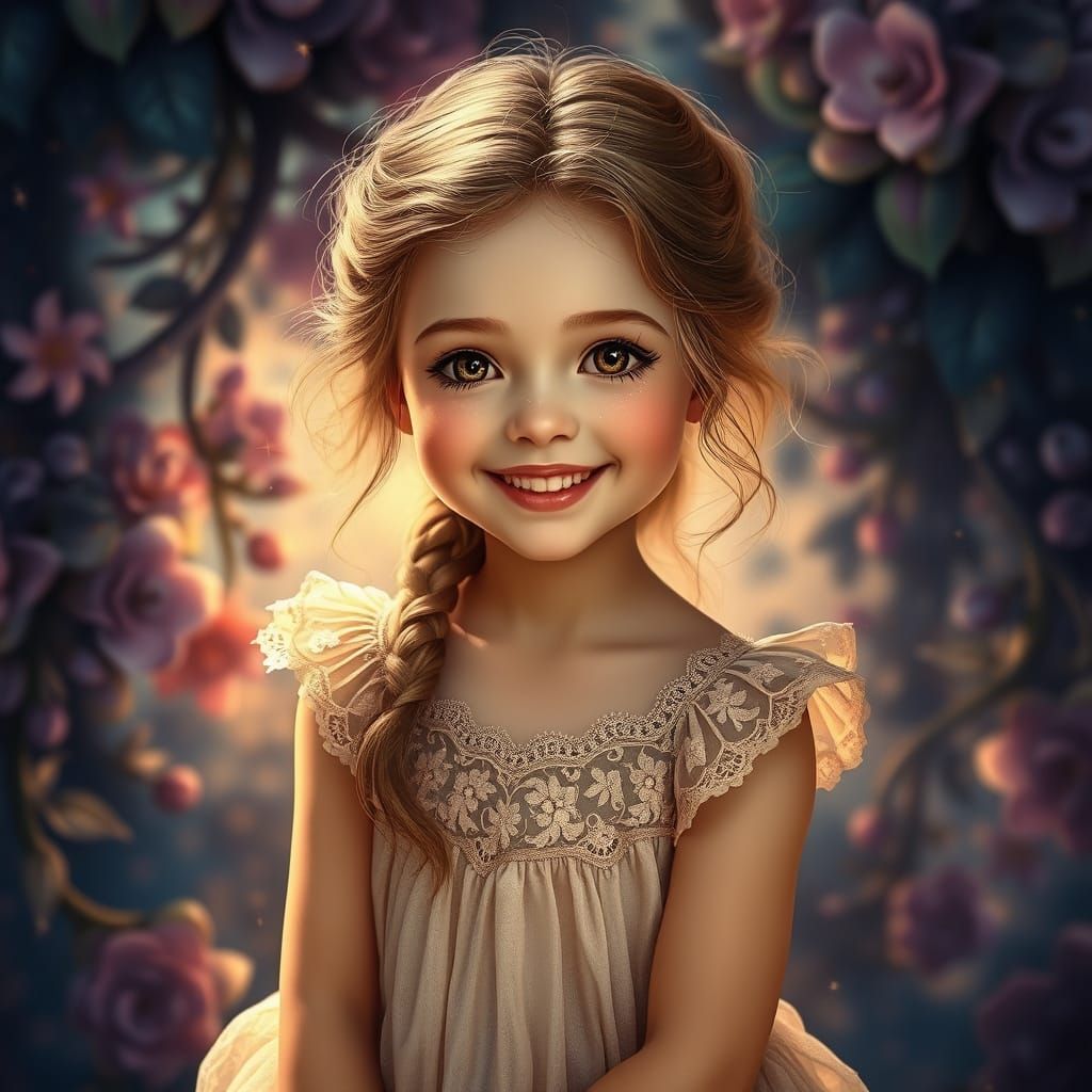 Enchanting Young Girl in Whimsical Floral Wonderland
