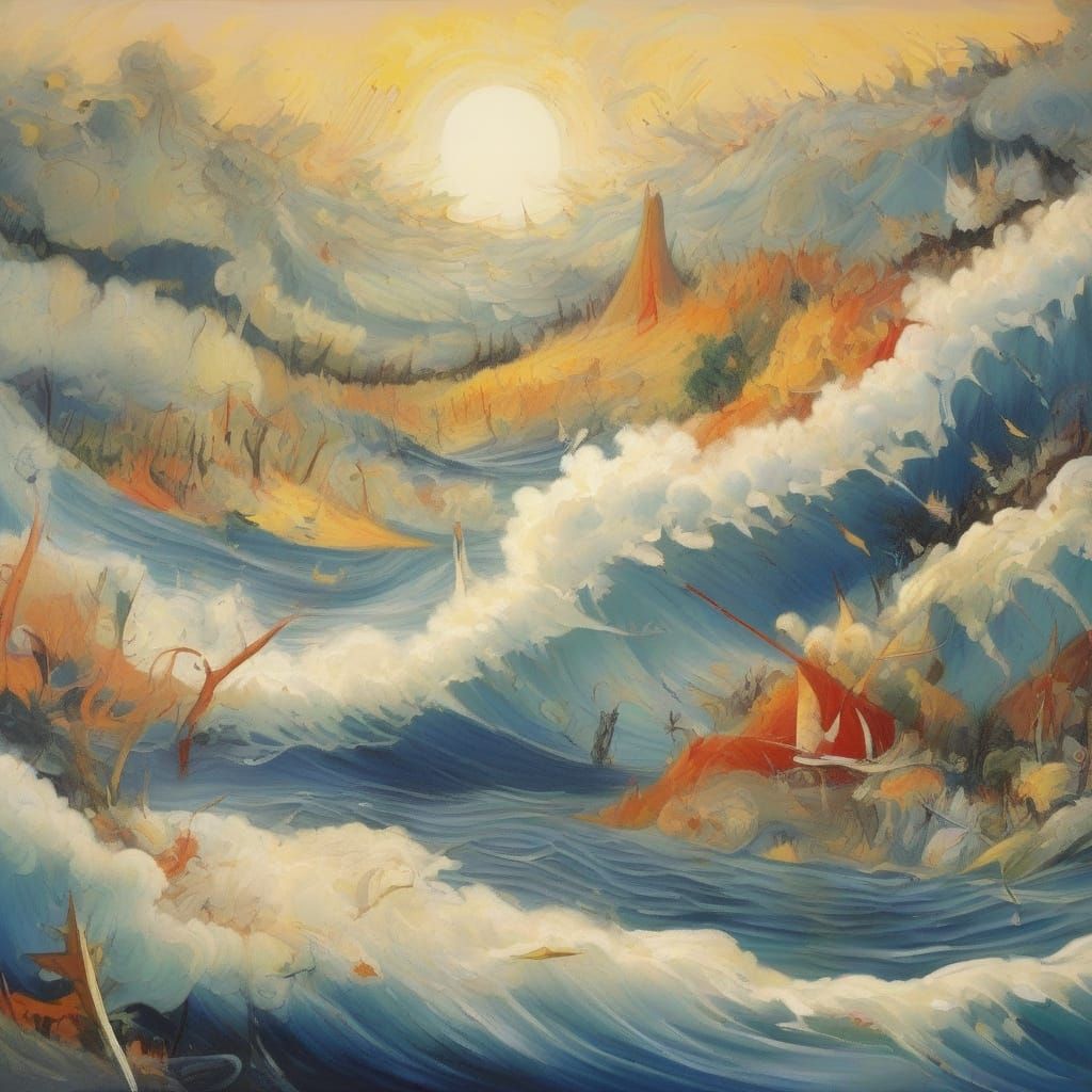 Kaleidoscopic Chaos: Sunlight Through Abstract Waves