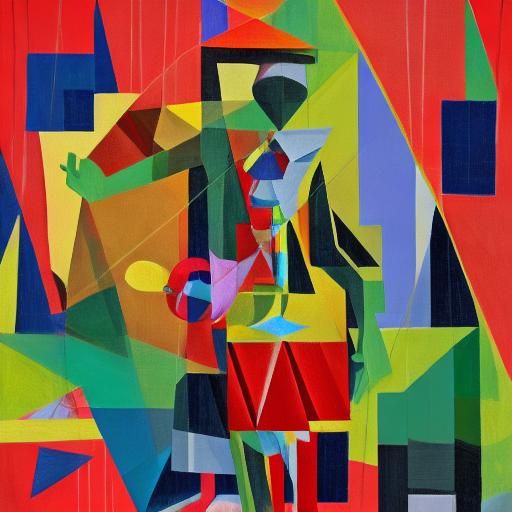 Cubist Marionette Plays Violin in Geometric Art Deco Style