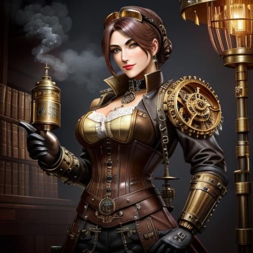 Clockpunk German Shepherd Warrior in Brass and Leather